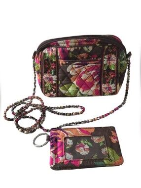 Vera Bradley Floral Quilted Crossbody Bag Chain Link Strap Matching Wallet Set